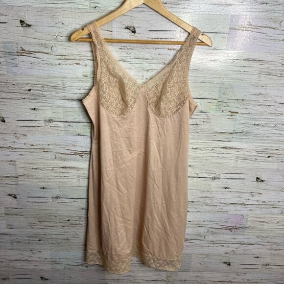 Vintage night gown slip cream  tan size large lace - Picture 1 of 6
